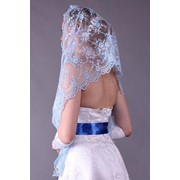 Шарф для венчания кружевной №527, голубой “Цветущая мальва“ фотография