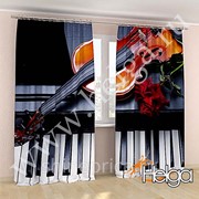 Фортепиано и скрипка арт.ТФА3885 v2 (145х275-2шт) фотошторы (штора Сатен ТФА) фотография