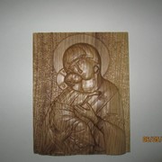 Деревянная резная икона Владимирская Божья Матерь (размеры 270х215х30, дерево-ясень)