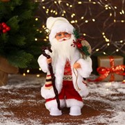 Дед Мороз “В белом костюмчике с орнаментом, с посохом“ двигается, 11х30 см фото