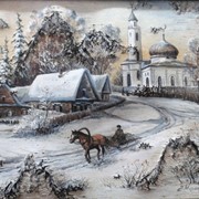 Картина на коре березы “Татарская деревня“ фото