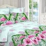 Комплект постельного белья Евро из бязи “Avrora Texdesign“ Светло-мятный с розовыми цветами и узором из фотография