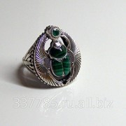 Перстень серебряный Скарабей с малахитом и изумрудом КС 001 фотография