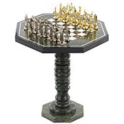 Шахматный стол "Греческая мифология" мрамор змеевик
