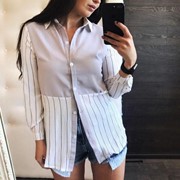Женская стильная удлиненная двухцветная рубашка фотография