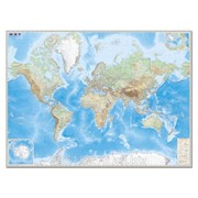 Карта настенная Мир. Обзорная карта. Физическая с границами, М-1:15 млн., разм. 192х140 см, ламин. фотография