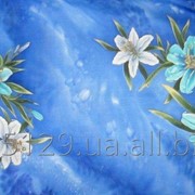 Палантин-батик, натуральный шёлк “Голубые лилии“ фото