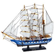 Корабль сувенирный средний «Трёхмачтовый», борта синие с белой полосой, паруса белые, 43 х 8,5 х 37 см