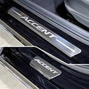 Накладки на пороги Hyundai Accent 2017-наст.время (лист шлиф. Accent 4 шт.) фотография
