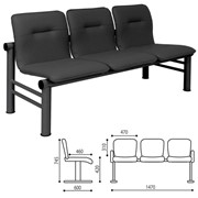 Кресло для посетителей трехсекционное “Троя“,1470х600х745 мм, черный каркас, кожзам черный, СМ 105-03 К01 фотография