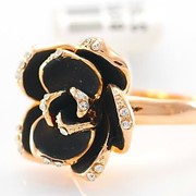 Кольцо “Черная роза“ с позолотой и австрийскими кристаллами Код: К-032 фото