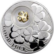 Монеты на счастье. Четырёхлистный клевер - серебряная монета с позолоченным элементом во внутренней капсуле (в открытке) фотография