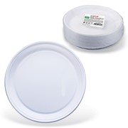 Одноразовые тарелки плоские, КОМПЛЕКТ 100 шт., пластик, d=220 мм, "СТАНДАРТ", белые, ПП, холодное/горячее,