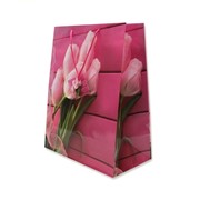 Пакет подарочный ламинированный "Розовые тюльпаны", 26х14х33см (MILAND)