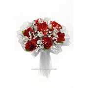 Букет для невесты №08, красный (роза текстиль) фото