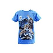 Модная футболка светло-синего цвета с принтом волков 6 фотография