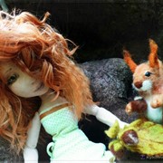Бэллочка и белочка. Интерьерная текстильная кукла с игрушкой из шерсти