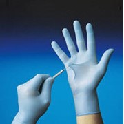 Перчатки нитриловые текстурированые без пудры (белые, синие) Hygotex фото