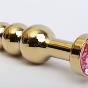 Золотистая анальная ёлочка с розовым кристаллом - 11,2 см. 4sexdreaM 47436