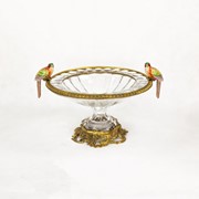 Чаша стеклянная с бронзой и фарфоровыми птичками 41х34х25см Wah luen handicraft фото