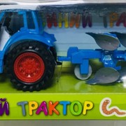 Игрушка синий трактор с ковшами фотография
