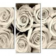 Трёхпанельная модульная картина с часами 65 х 85 см Черно-белые розы фотография