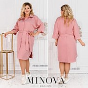 Женское платье-рубашка с поясом (4 цвета) ОМ/-815 - Розовый фотография