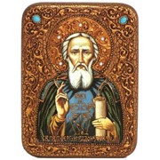 Подарочная икона Преподобный Сергий Радонежский чудотворец на мореном дубе фото