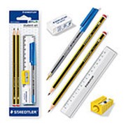Hабор: карандаши чернографитовые Staedtler Noris 2 шт, ластик, точилка, ручка, линейка фото