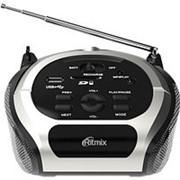 Радиоприемник Ritmix RBB-010 Silver,6 Вт, usb, microSD, SD, аудио вход AUX, УКВ-FM питание 220в фото