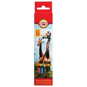 Карандаши цветные KOH-I-NOOR "Animals", 6 цветов, грифель 2,8 мм, заточенные, европодвес, 3551/6,