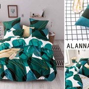 Полутораспальный комплект постельного белья из сатина “Alanna“ Белый с зелено-бирюзовыми пятнами и золотистыми фото