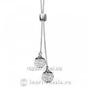 Ожерелье стальное в двумя шариками усыпанными кристаллами Артикул PCC108