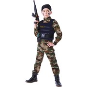 Карнавальный костюм для детей Пуговка Костюм на 9 мая спецназовец с автоматом детский, 28 (110 см) фотография