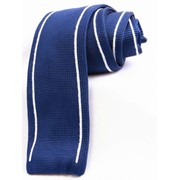 Вязаный галстук состав полиэстер синий с белой полоской