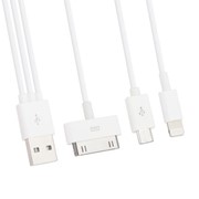USB кабель «LP» 4 в 1 для Apple 30 pin/Apple Lightning/Micro USB/Samsung Tab (белый/длина 15 см) фотография