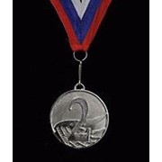 Медаль наградная с лентой, d - 50мм ( цвет “серебро“, волны) фотография