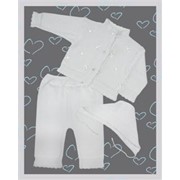 Одежда детская.Костюм белый с бисером (кофточка, штанишки, шапочка) + подарочная коробка Лютик фото