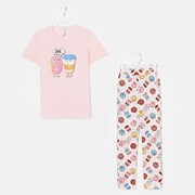 Костюм женский 'Пончики' (футболка, брюки), цвет розовый, размер 56
