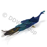 Декор Павлин синий с перьями 22см фото