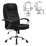 Кресло офисное МЕТТА “LK-11CH“, кожа, хром, черное фото