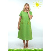 Льняное платье с вышивкой “крестиком“ (48, Желтый) фото