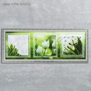 Часы-картина настенные, серия: Цветы, “Белые тюльпаны“, 35х100 см, микс фотография