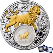 Зодиак. Лев - серебряная монета с позолоченным элементом, в открытке фото