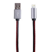 Кабель USB - Apple lightning - Leather кожаный для Apple iPhone 5 black gray