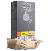 Перчатки (размер L) BENOVY латексные неопудренные одноразовые, 50 пар фото