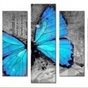 Пятипанельная модульная картина 80 х 140 см Ярко-бирюзовая бабочка на сером фоне с надписями фотография