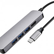 USB-Переходник GSMIN RT-03 5 в 1 (концентратор резветвитель) Type-C на 3 USB 3.0 +Type-C + HDMI (15см)