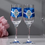 Набор свадебных бокалов “Прага“, ручной работы, белый-синий, 6х6х20,5 см, 2 шт. фотография