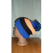 Женская шапка синяя вязаная фото